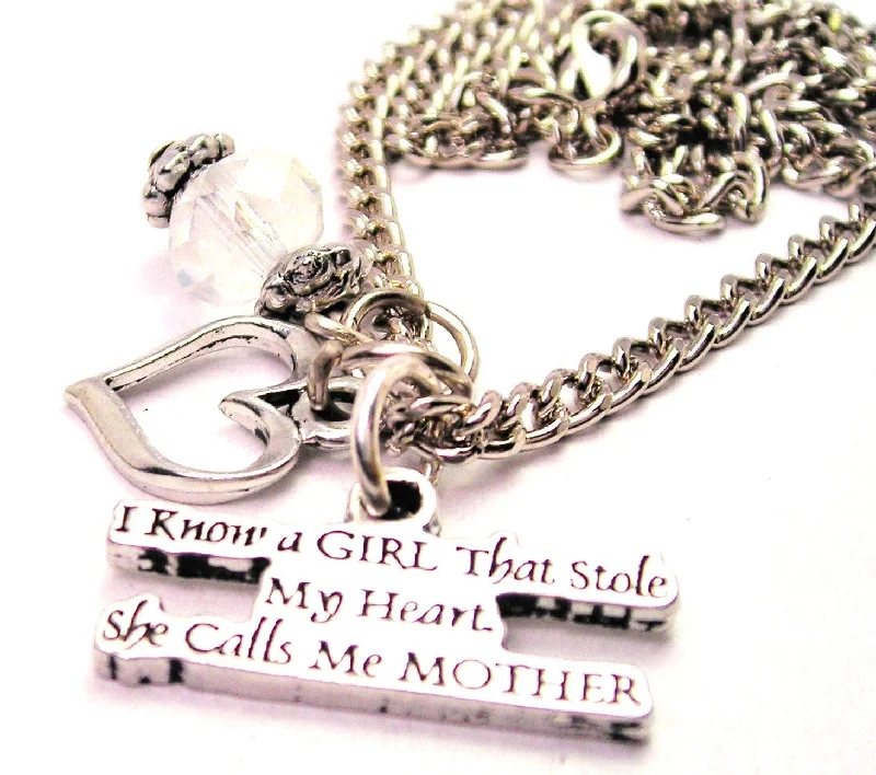 delicate necklaces for women -I Know A Girl That Stole My Heart She Calls Me Mother Heart And Crystal Necklace