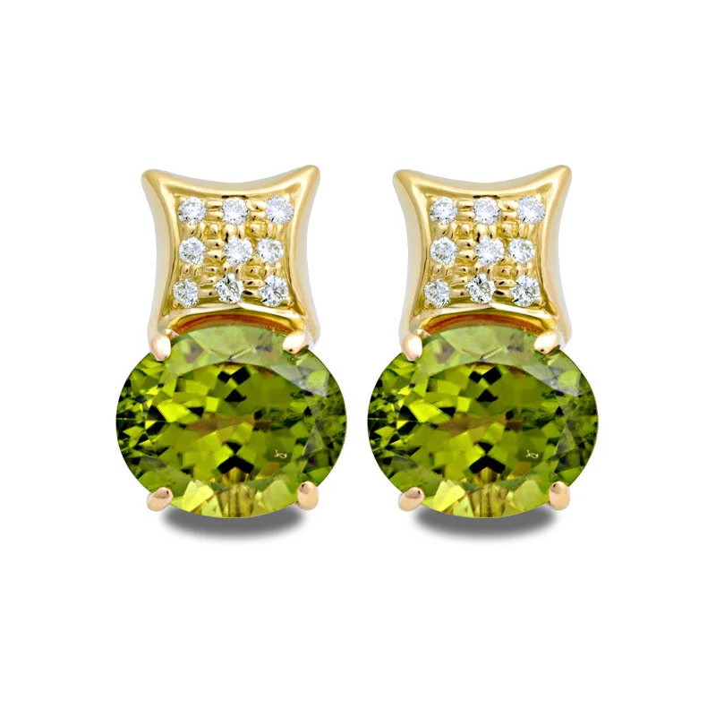 diamond drop earrings for women -Earrings-Peridot and Diamond