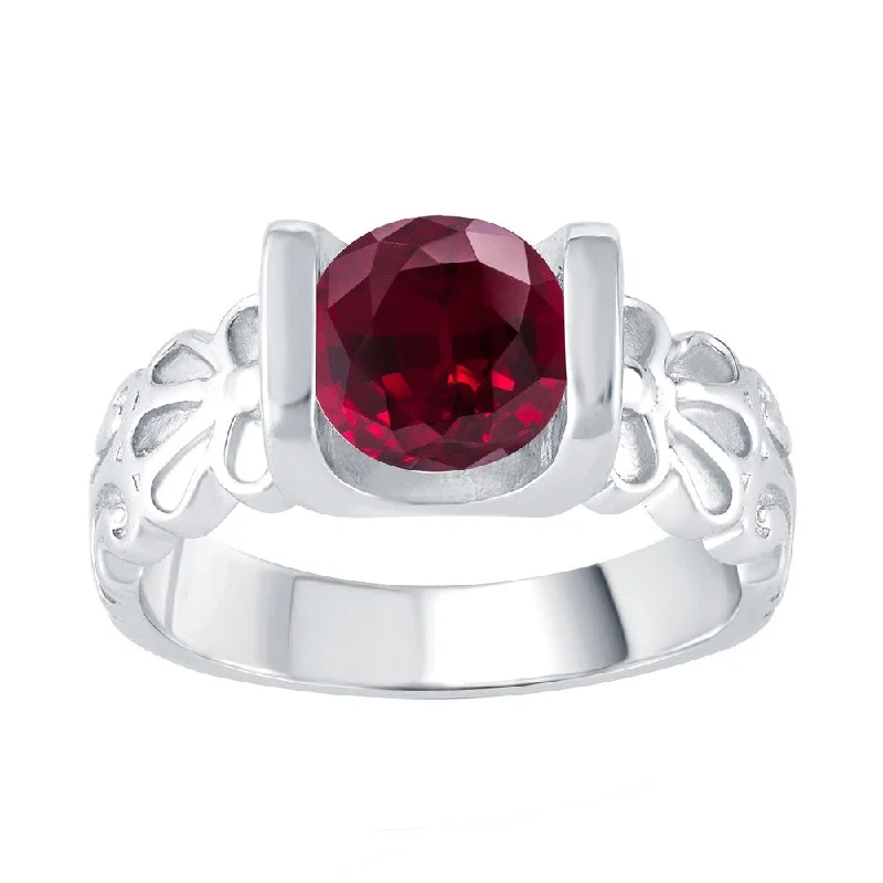 anniversary rings with gemstones -Sterling Silver with Ruby Solitaire Ring