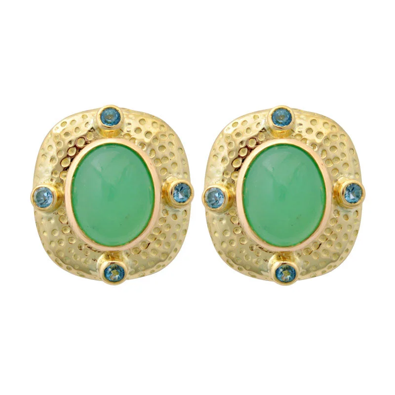 elegant gold earrings for women -Earrings-Chrysoprase and Blue Topaz