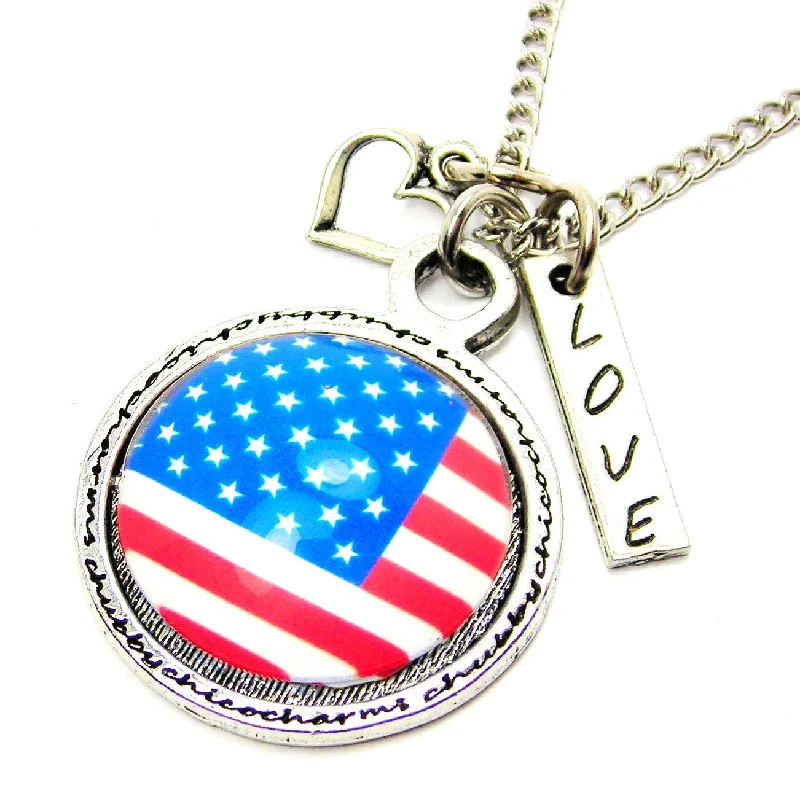 gold heart-shaped necklaces -The American Flag Framed Resin Necklace