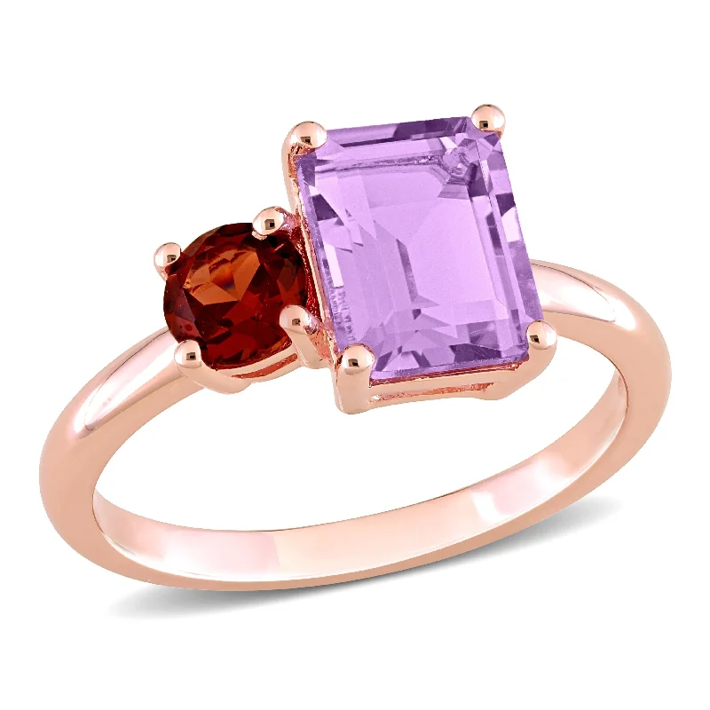 luxury rings for women -Miadora 2 4/5ct TGW Octagon Amethyst and Garnet Ring in Rose Silver