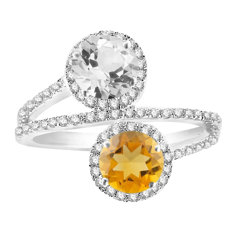 wedding rings for women -Sterling Silver with Natural Citrine and White Topaz Bypass Ring