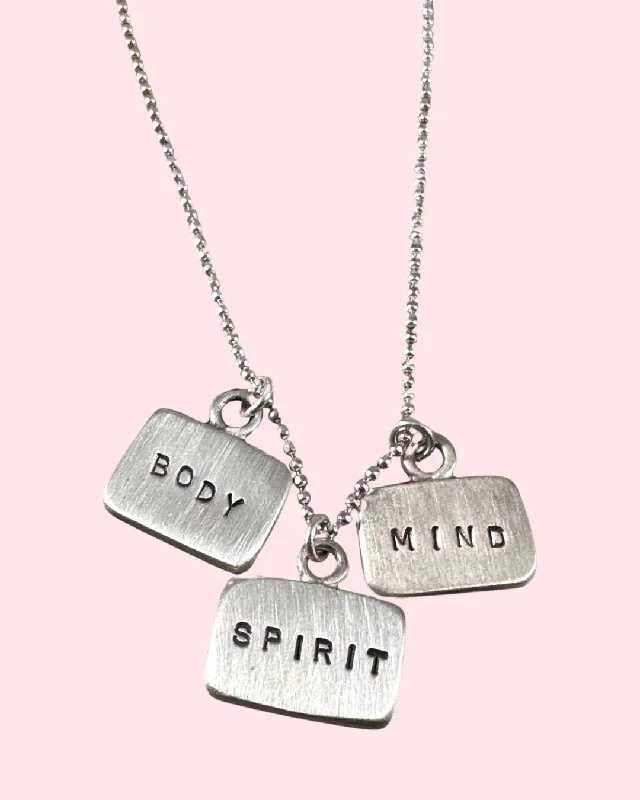 personalized zodiac necklaces -Body Mind Spirit Tag Charm Necklace