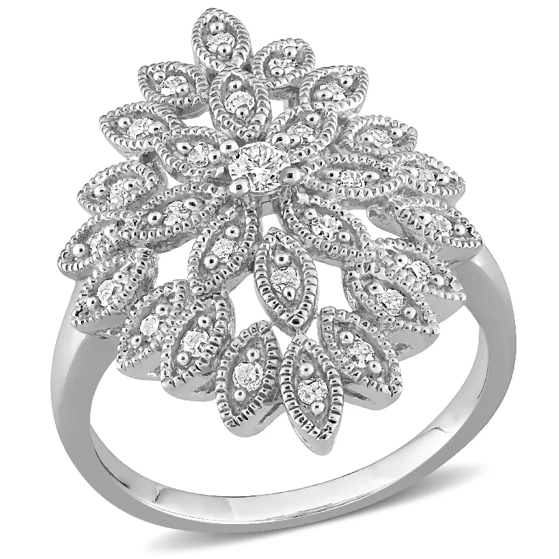 simple wedding rings for women -Miadora 1/3ct TDW Diamond Clustered Bold Floral Ring in Sterling Silver