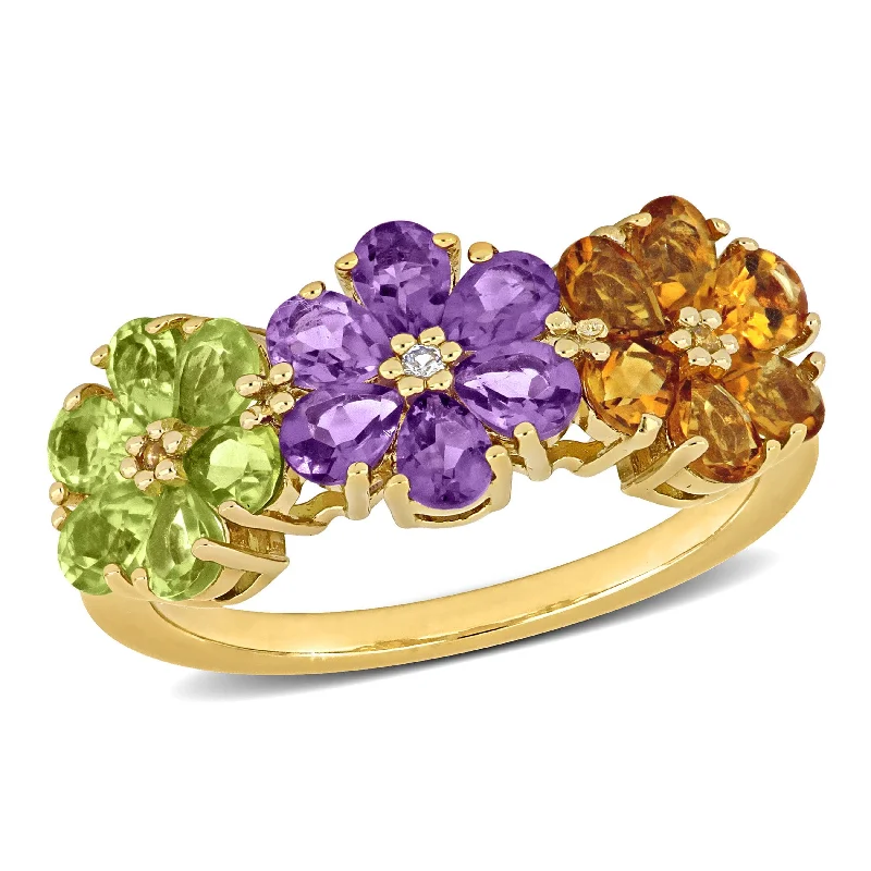 oval rings for women -Miadora 2 3/4ct TGW Amethyst Citrine Peridot White Sapphire Floral Ring in Yellow Silver