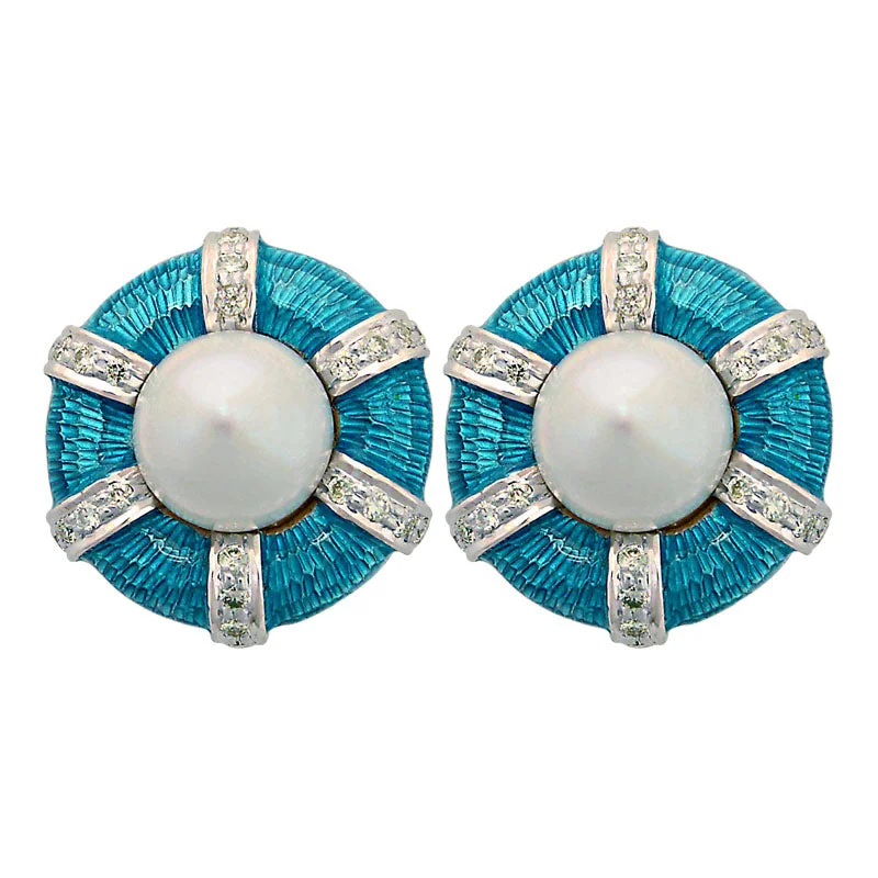 bohemian earrings for women -Earrings-South Sea Pearl and Diamond (Enamel)