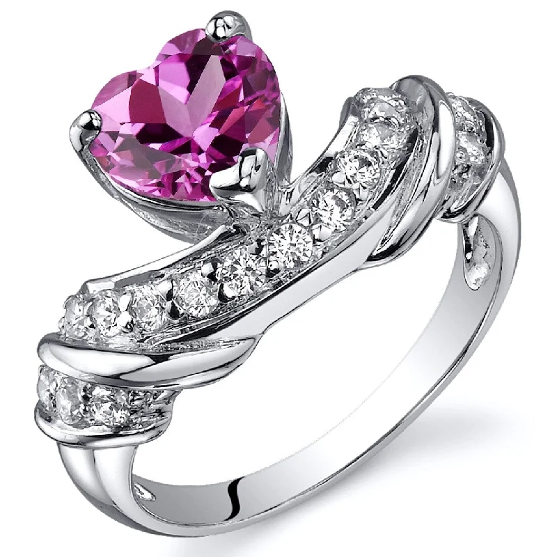 personalized rings for women -Sterling Silver 1.75 ct Created Pink Sapphire Birthstone Ring