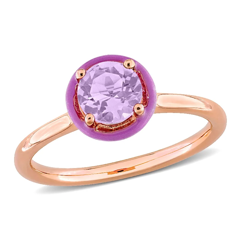 custom rings for women -Miadora 5/8ct TGW Amethyst Purple Enamel Halo Solitaire Ring in Rose Plated Sterling Silver