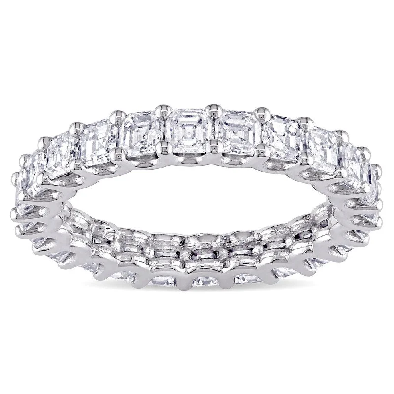 minimalist rings for women -Miadora Signature Collection 18k White Gold 4ct TDW Certified Asscher-cut Diamond Eternity Ring