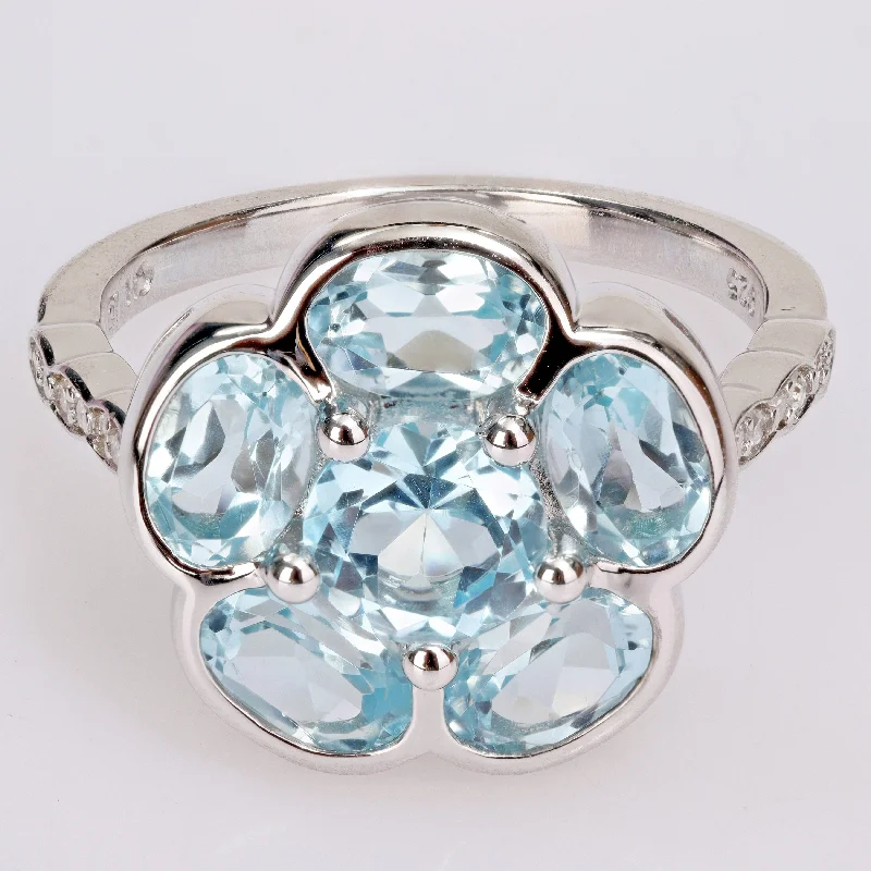 bold rings for women -Miadora Sterling Silver Blue Topaz and Diamond Accent Composite Flower Ring