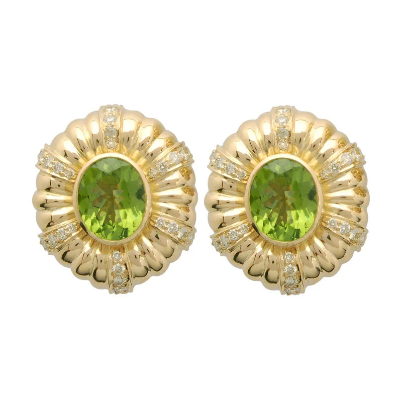 colored gemstone earrings for women -Earrings-Peridot and Diamond