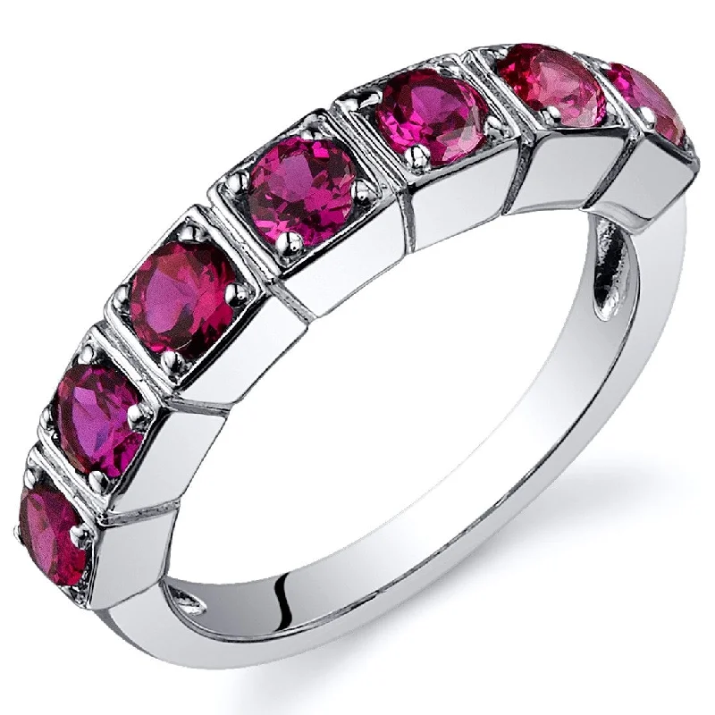 double band rings for women -Sterling Silver 1.75 ct Created Ruby Birthstone Ring