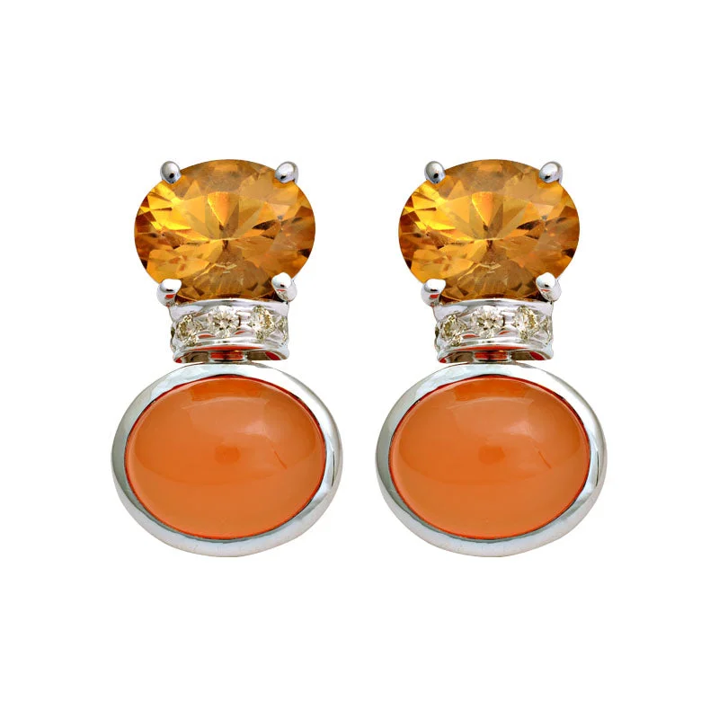 handmade earrings for women -Earrings-Citrine, Cornelian and Diamond