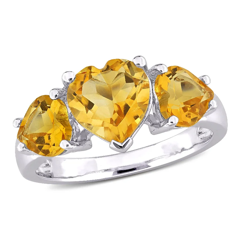 vintage engagement rings -Miadora 3 1/10ct TGW Citrine 3-Stone Heart Ring in Sterling Silver