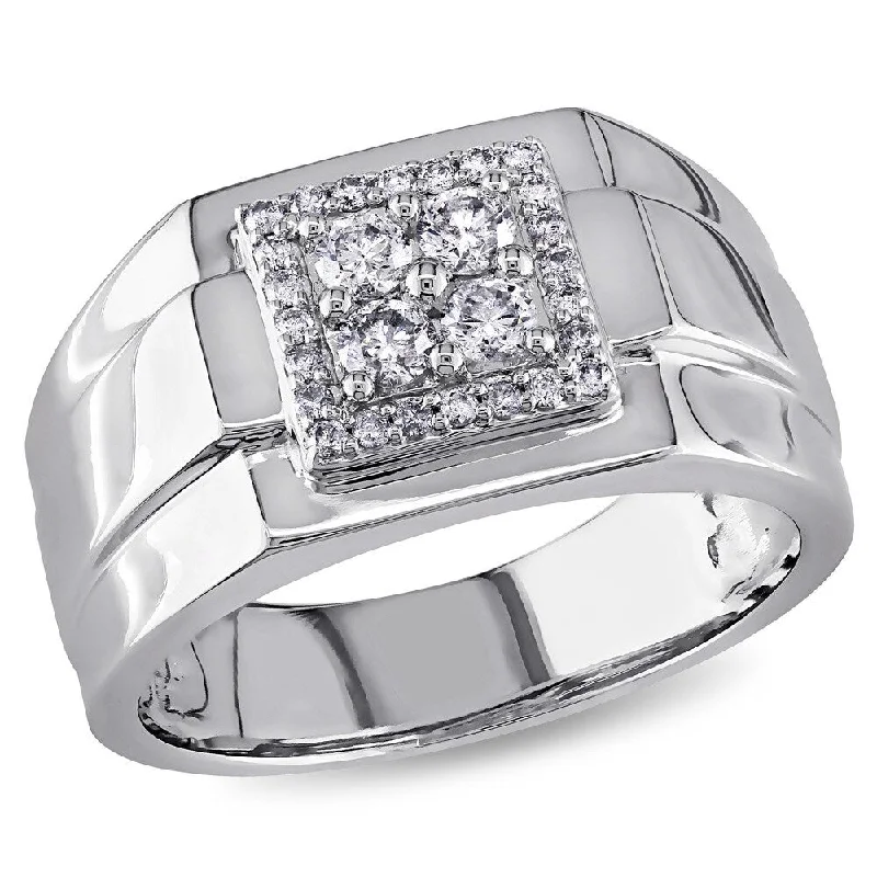 engraved rings for women -Miadora 10k White Gold 1/2ct TDW Diamond Men's Square Ring