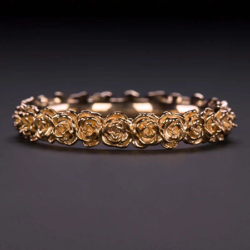 custom wedding rings -14 ROSE GOLD FLOWER RING ETERNITY WEDDING BAND FLORAL BOTANICAL STACKING BLOSSOM