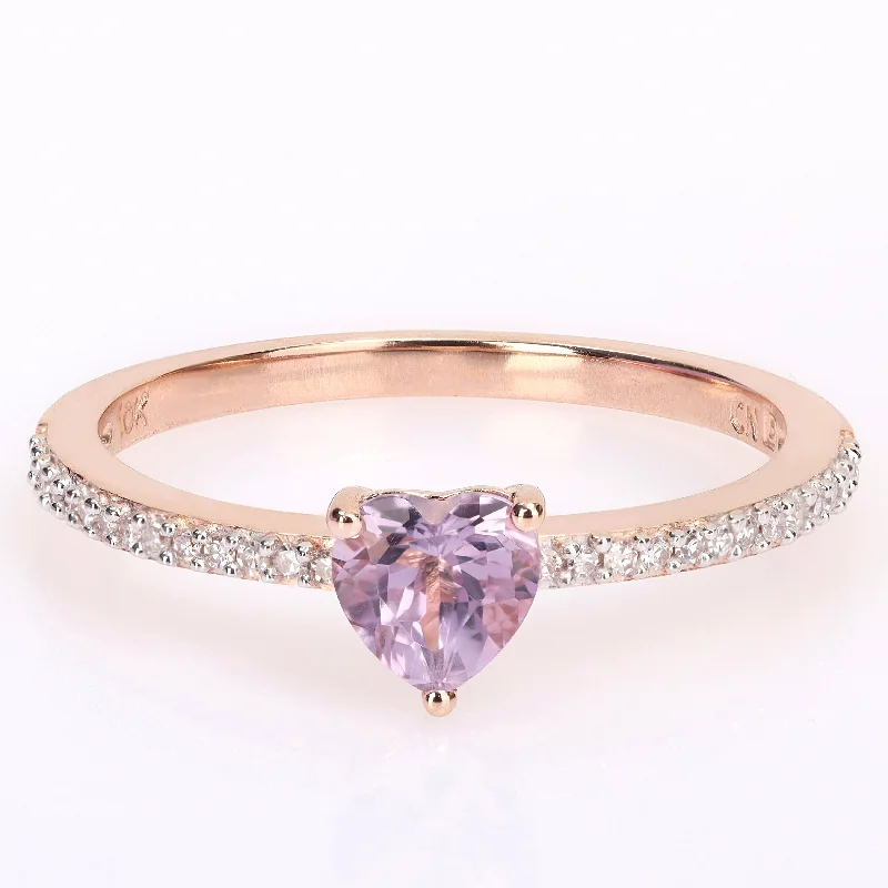 vintage wedding rings for women -Miadora 10k Rose Gold Heart-cut Rose de France and 1/10ct TDW Diamond Birthstone Ring