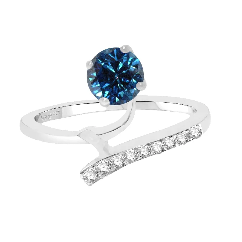 gemstone rings for women -Sterling Silver with Natural Blue Diamond and White Topaz Bypass Ring