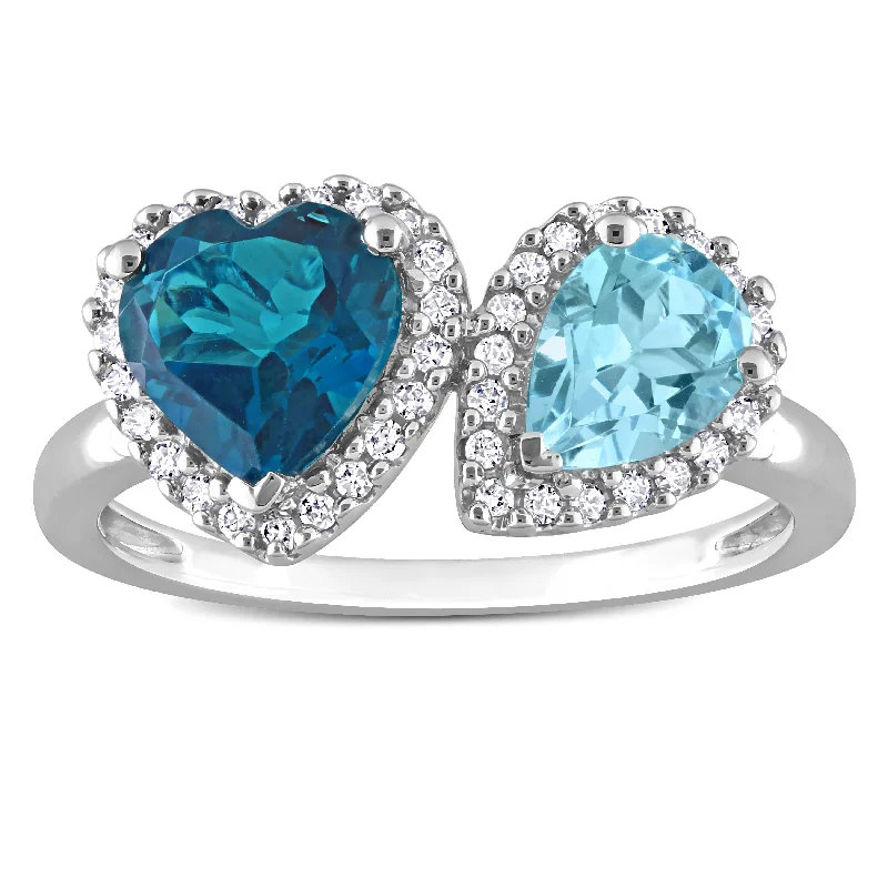 sapphire engagement rings -Miadora London & Sky-Blue Topaz and 1/5ct TDW Diamond Heart and Teardrop Ring in 10k White Gold