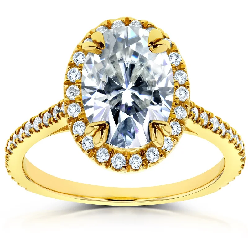 multi-stone rings for women -Annello by Kobelli 14k Yellow Gold 1 4/5ct TGW Oval Moissanite Diamond Halo Ring