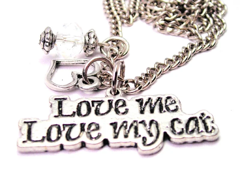 rose gold necklaces for women -Love Me Love My Cat Heart And Crystal Necklace