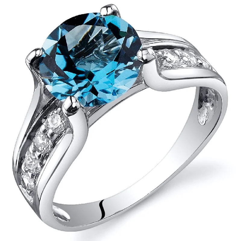 art deco rings for women -Sterling Silver 2.25 ct Swiss Blue Topaz Birthstone Ring