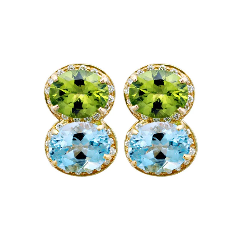 luxury ear cuffs -Earrings-Blue Topaz, Peridot and Diamond