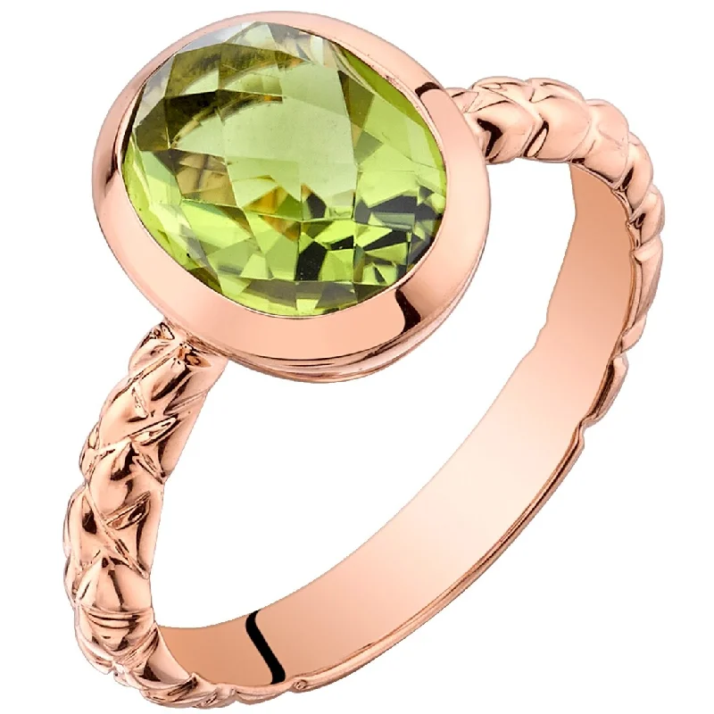 rose gold engagement rings -14k Rose Gold 2.5ct Peridot Solitaire Birthstone Ring