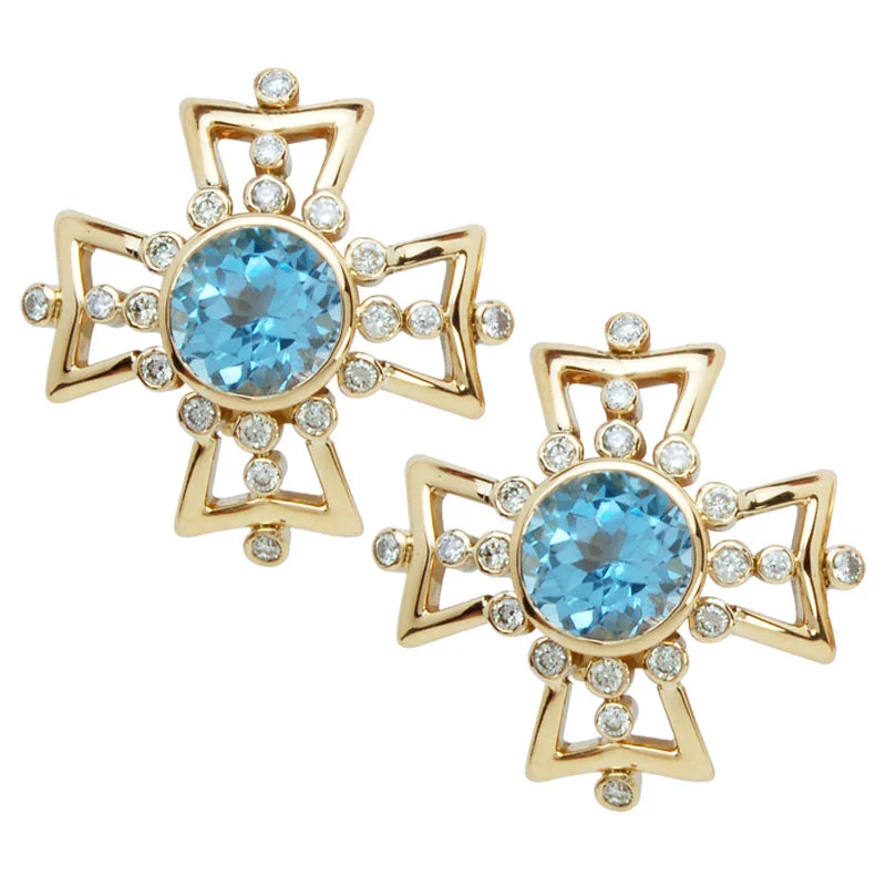 birthstone earrings for women -Earrings-Blue Topaz and Diamond