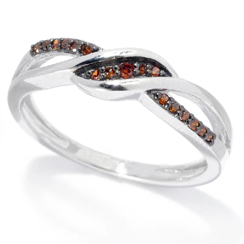 diamond cluster rings for women -Sterling Silver with 0.12 CTTW Genuine Red Diamond Crossover Ring