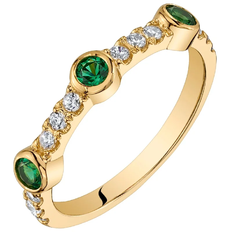 modern wedding rings for women -Yellow-Tone Simulated Emerald Bezel Half Eternity Ring