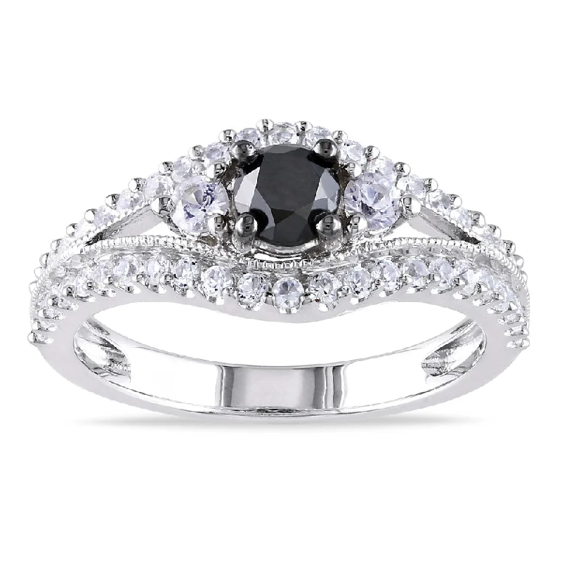 fashion wedding rings -Miadora Sterling Silver 1ct TDW Black Diamond and White Sapphire Ring