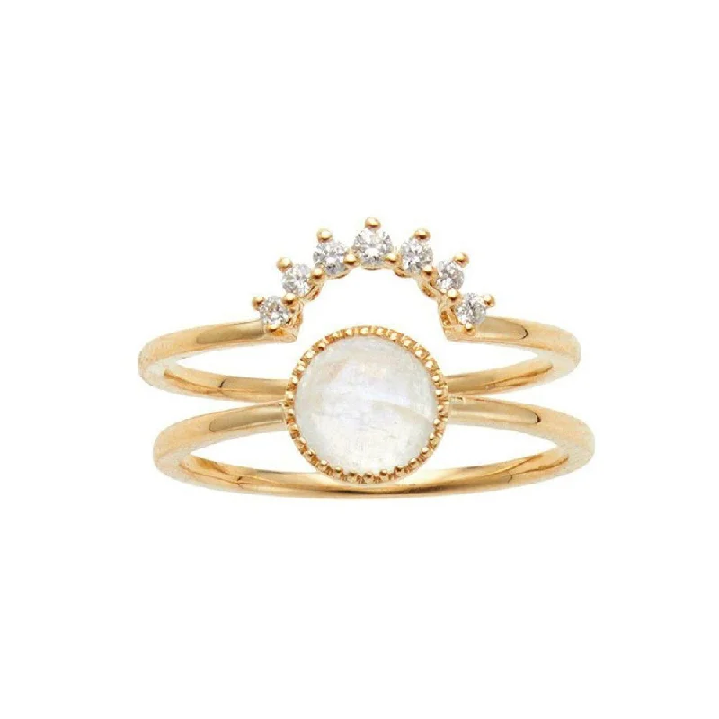 long chain necklaces for women -Moonstone Ring with Diamond Band