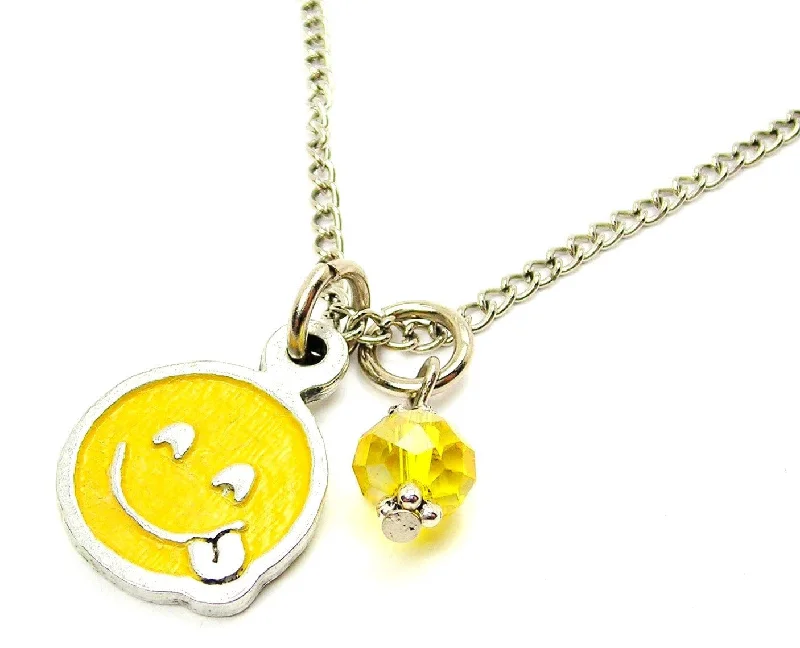 bridal choker necklaces -Hand Painted Tongue Sticking Out Emoji Necklace