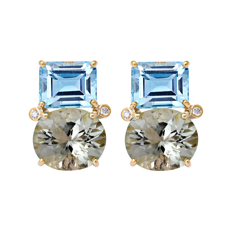 modern earrings for women -Earrings-Blue Topaz, Green Quartz and Diamond