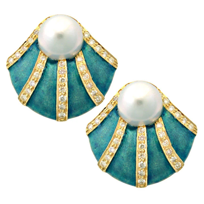 romantic pearl earrings for women -Earrings-Pearl and Diamond (Enamel)