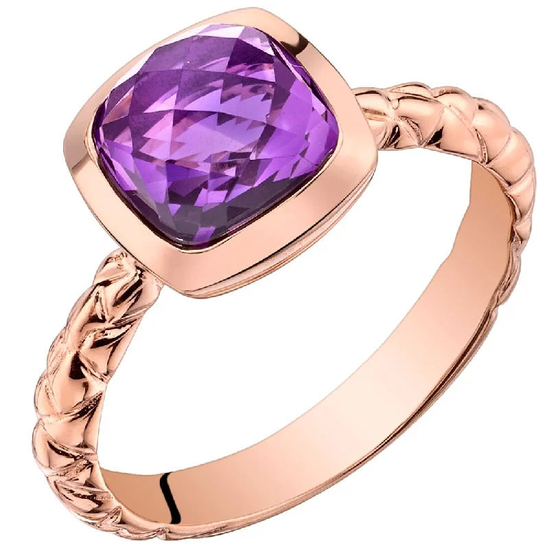 heart diamond rings for women -14k Rose Gold 2ct Amethyst Solitaire Birthstone Ring