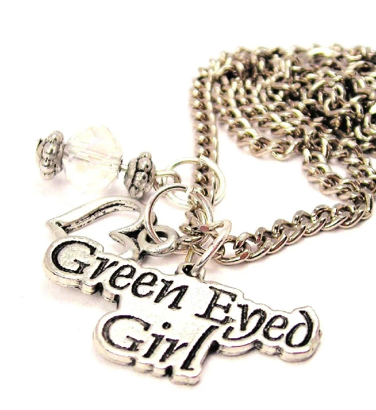 adjustable gold necklaces for women -Green Eyed Girl Heart And Crystal Necklace