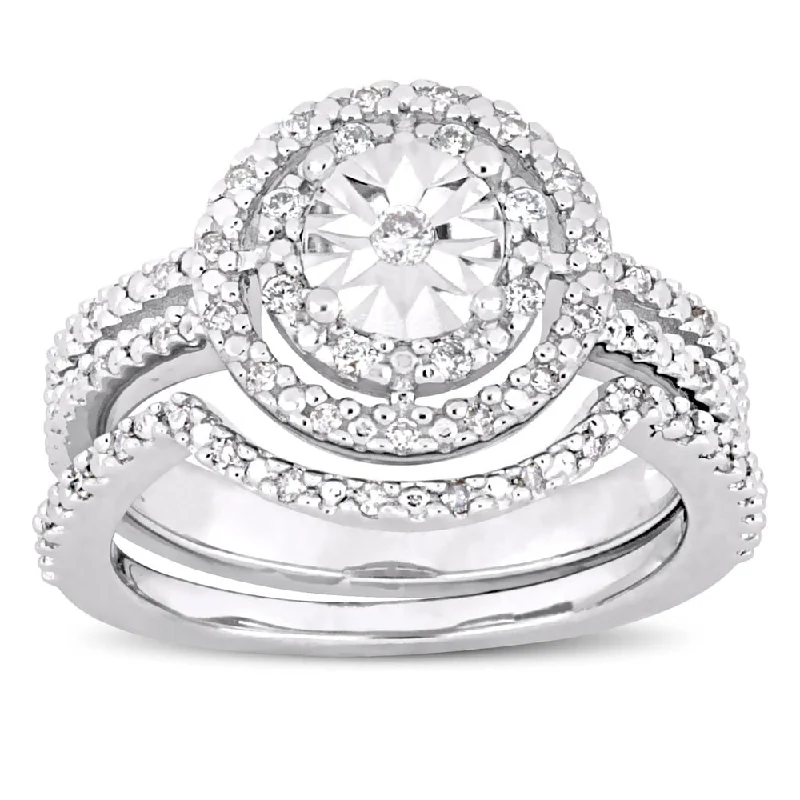 heart-shaped rings for women -Miadora Sterling Silver 1/4ct TDW Diamond Bridal Ring Set