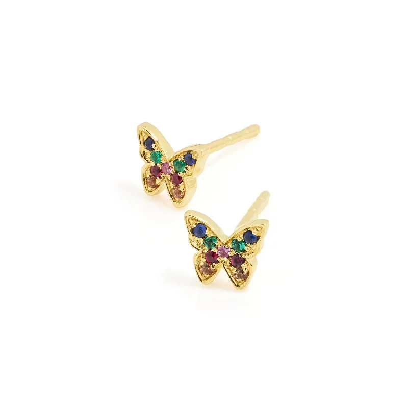 fashion earrings for women -Mini Rainbow Butterfly Stud Earring