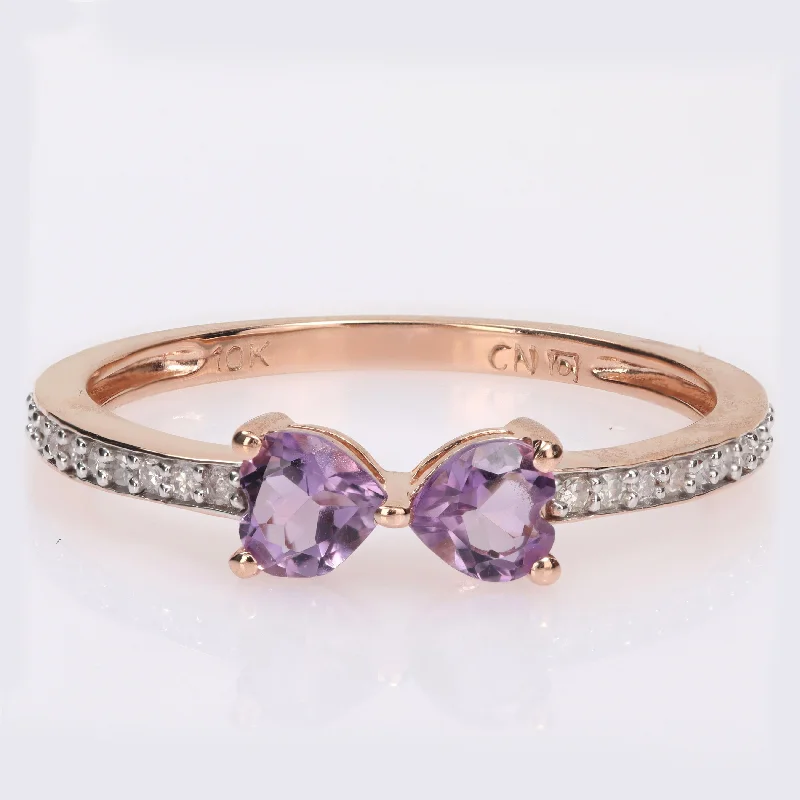 gold wedding bands for women -Miadora Heart-cut Amethyst and 1/10ct TDW Diamond Bow Ring in 10k Rose Gold