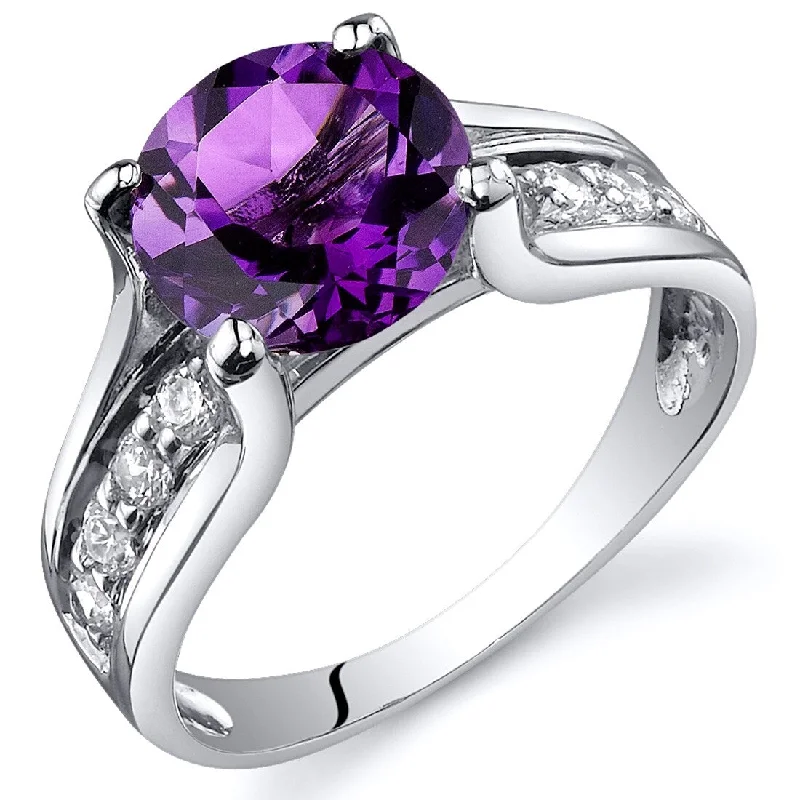 classic rings for women -Sterling Silver 1.75 ct Amethyst Birthstone Ring