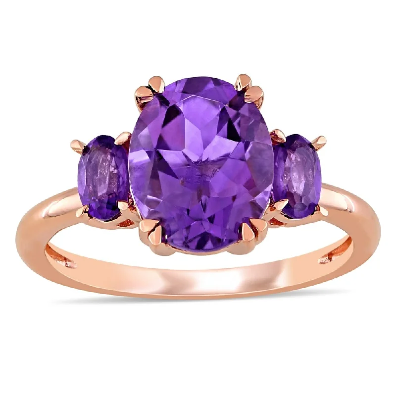 sapphire engagement rings -Miadora 14k Rose Gold Oval-Cut Amethyst and African-Amethyst 3-Stone Ring