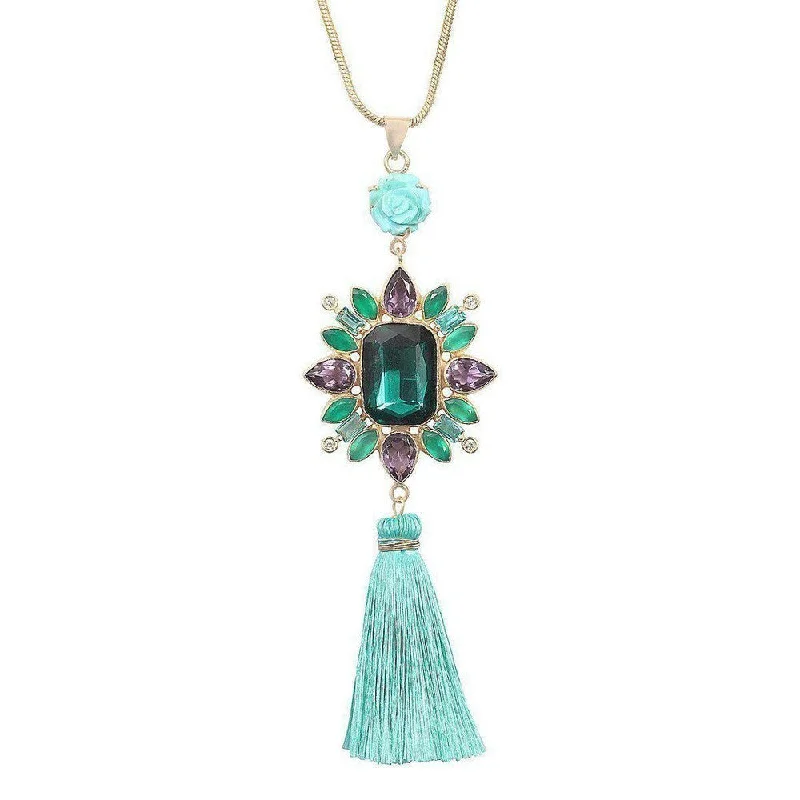 crystal pendant necklaces for women -Amethyst and Turquoise Tassel Necklace