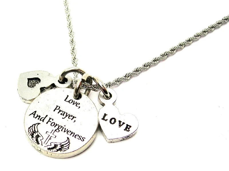 birthday gift necklaces for women -Love, Prayer, And Forgiveness Stainless Steel Rope Chain Necklace