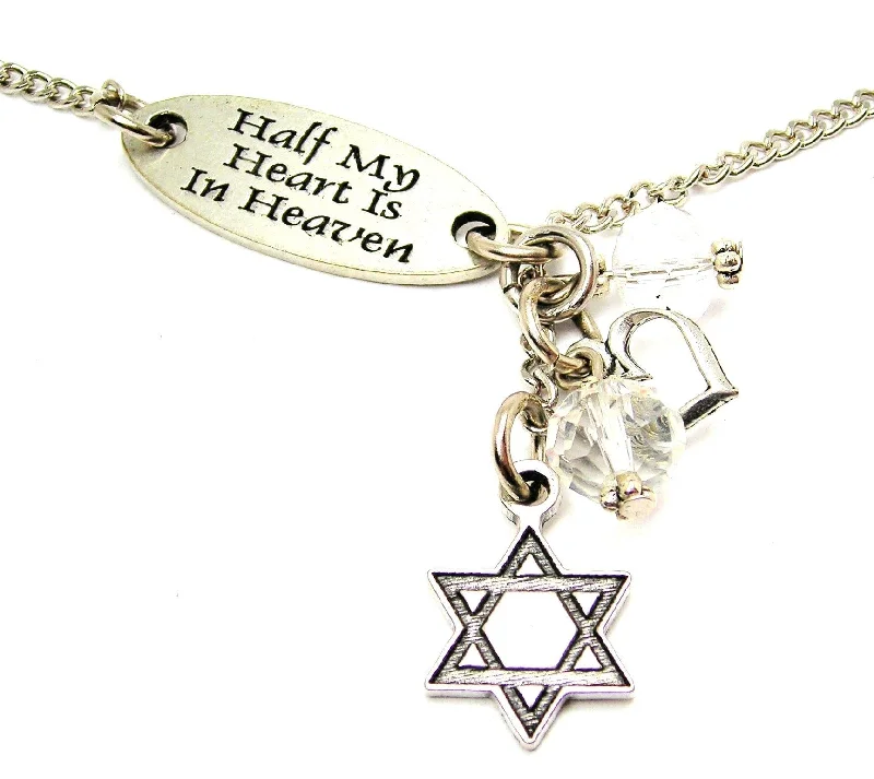 turquoise necklaces for women -Half My Heart Is In Heaven And Engraved Star Of David Lariat Necklace