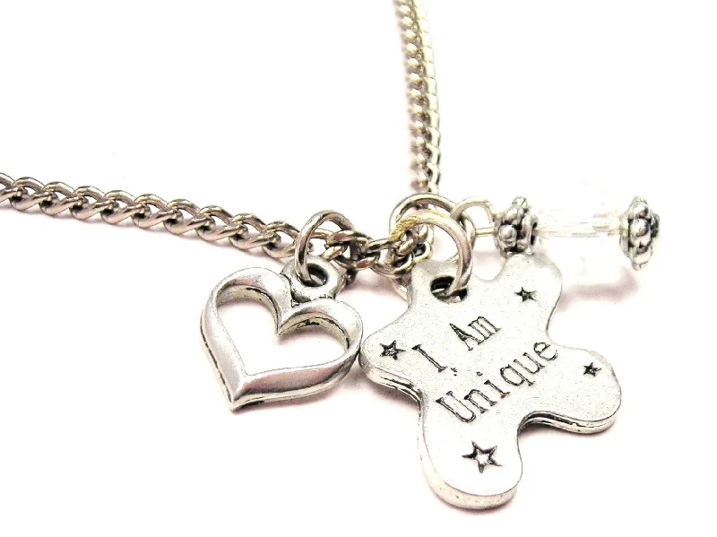 charm necklaces for women -I Am Unique Heart And Crystal Necklace