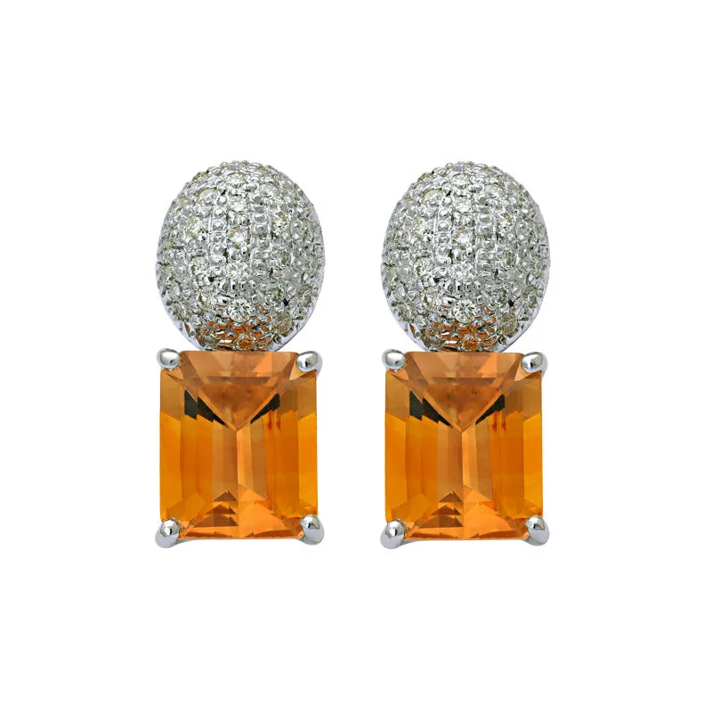 statement earrings for women -Earrings-Citrine and Diamond