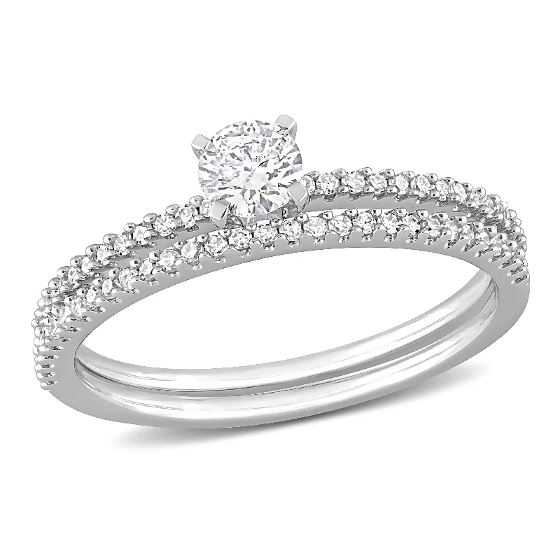 eternity rings for women -Miadora 1/2ct TDW Diamond Solitaire Bridal Ring Set in 14k White Gold